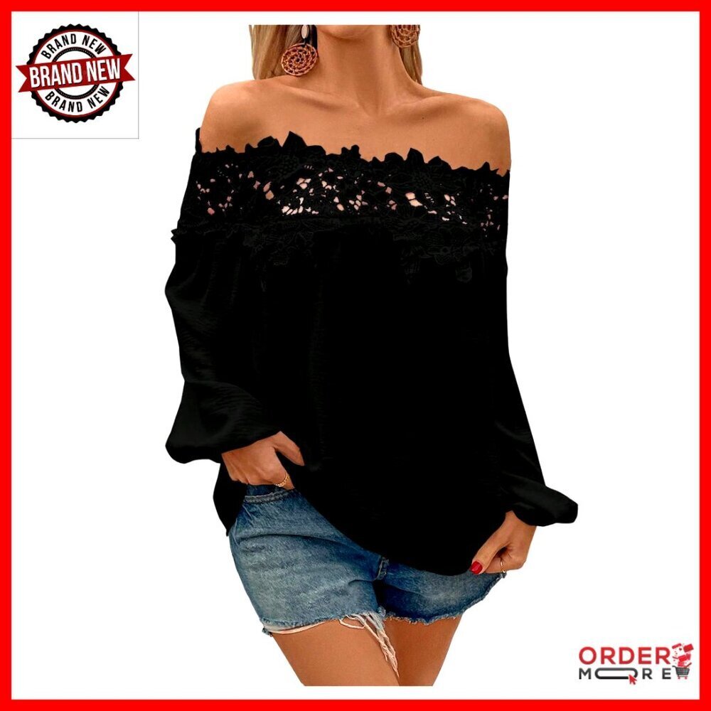 Off Shoulder Lace Blouse Long Sleeve Casual Vacation Top - Picture 1 of 6